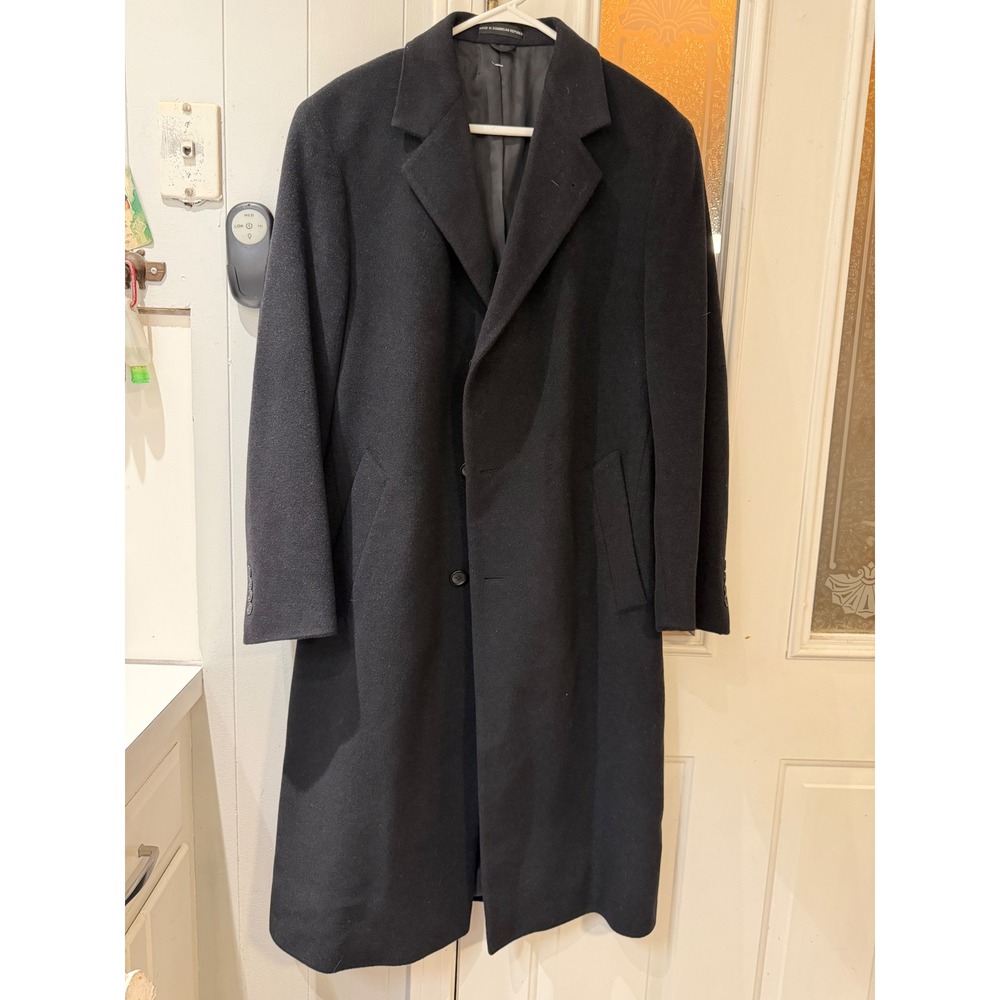 Mens Black Wool Blend Overcoat 3-Button Long Trench Coat 40R Made in DR